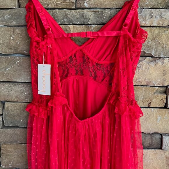 Choosy Red Lace Ruffle Maxi Dress w/ Built-In Romper – Size 18, NWT - Picture 3 of 5